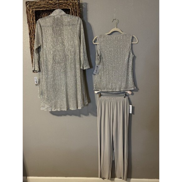 R & M Richards 10P 12P Pant Suit Top Suit Jacket Silver Metallic Party NEW $190 - Picture 6 of 11